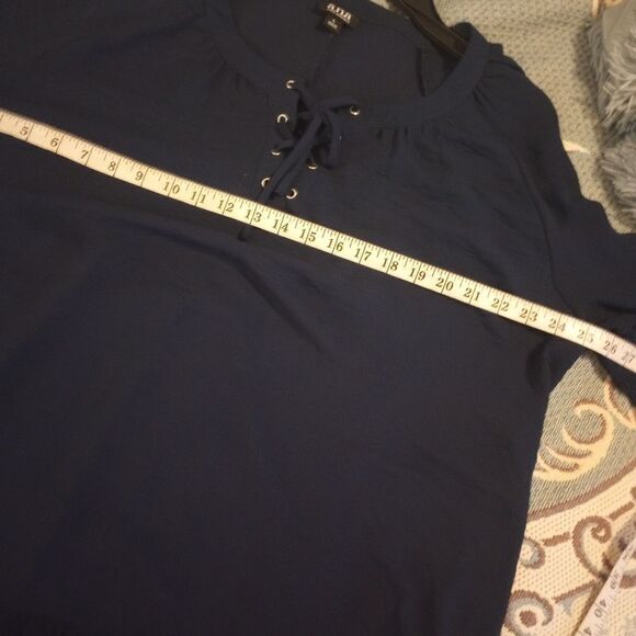 A.n.a ruffle trim sheer navy blouse - Picture 5 of 7